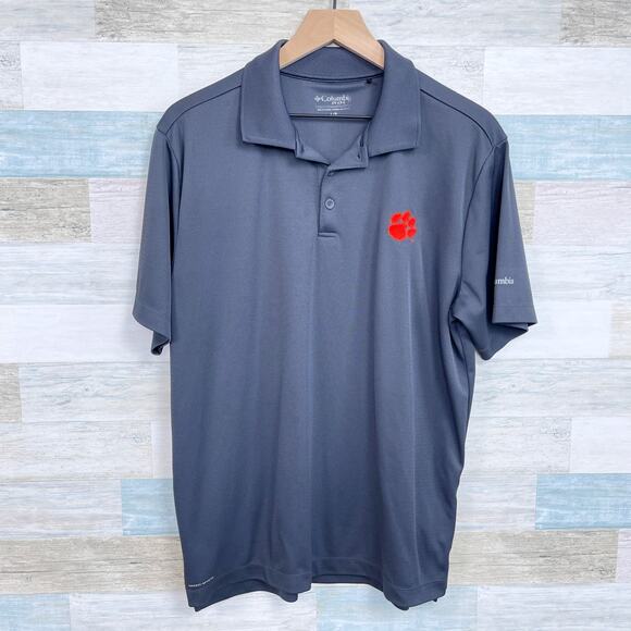 Clemson University Tigers Columbia Golf Tech Polo Shirt Gray Football Mens Large - Picture 1 of 8